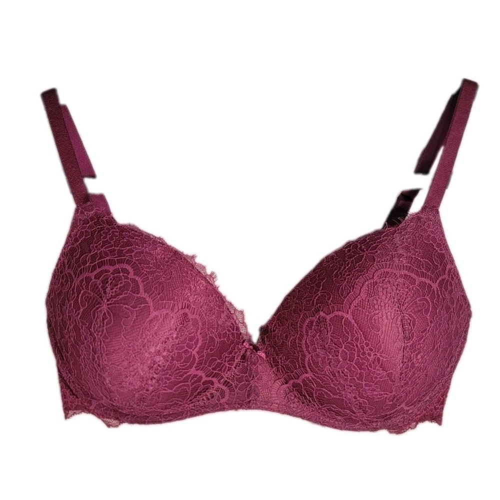 Victorias Secret Dream Angels Bra 34DD Wine Lace Wireless Padded Bralette Sexy